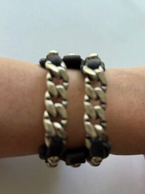 Classic Silver-Tone Chain Bracelet with Black Accents